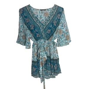 BloomChic Blue Floral‎ Faux Wrap Top